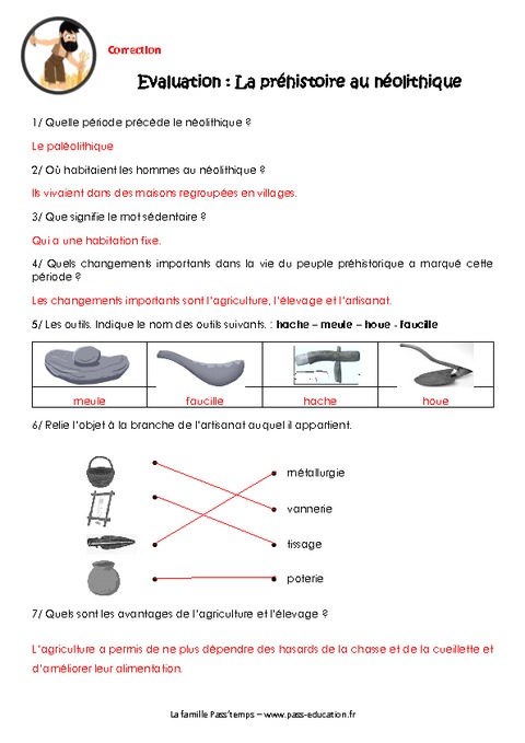 La préhistoire au néolithique - Ce2 - Cm1 - Evaluation - Bilan - Pass ...