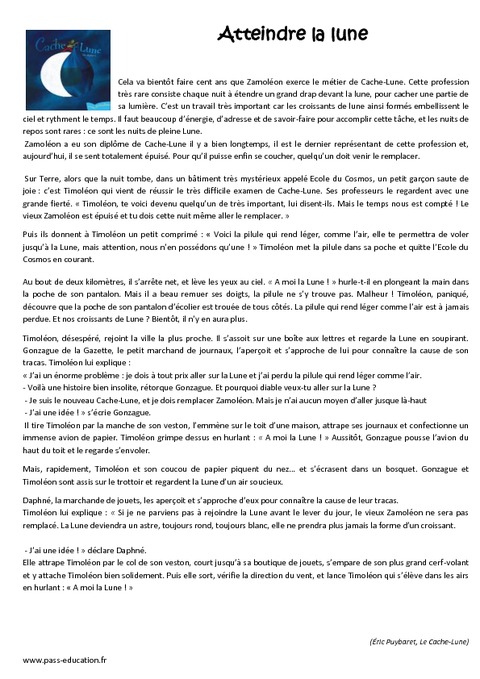 Cache lune - Cm2 - Récit - Lecture - Pass Education