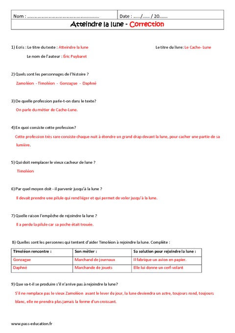 Cache lune - Cm2 - Récit - Lecture - Pass Education