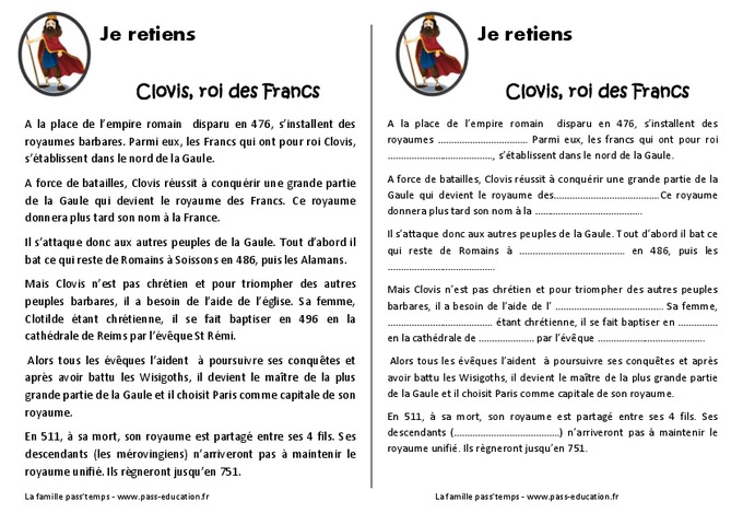 Clovis et le royaume des francs - Cm1 - Leçon - Pass Education