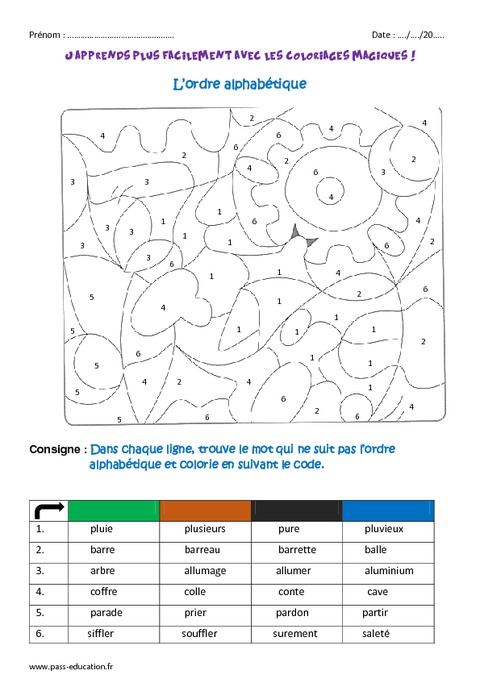 Ordre alphabétique  Ce1  Coloriage magique  Pass Education