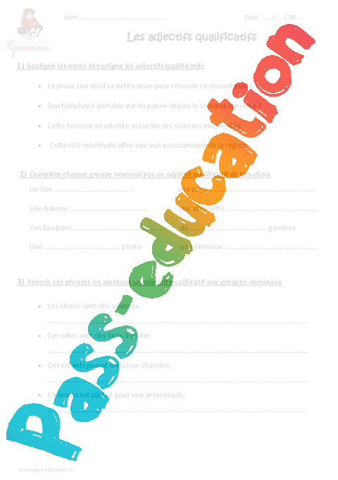 Adjectifs qualificatifs - Cm1 - Exercices - Pass Education