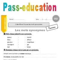 Jidentifie et trouve les mots synonymes CE2 Exercices PDF à imprimer