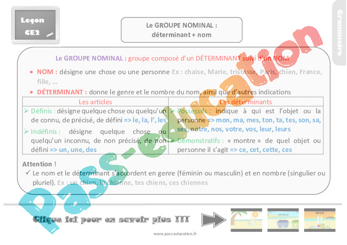 évaluation Ce2 Groupe Nominal Avec Correction www.pass-education.fr