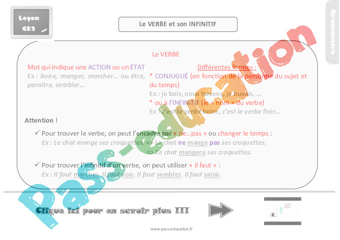 Le Verbe Et Son Infinitif Ce2 Pdf