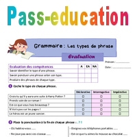 Les types de phrase Évaluation grammaire pour le ce2 PDF à imprimer