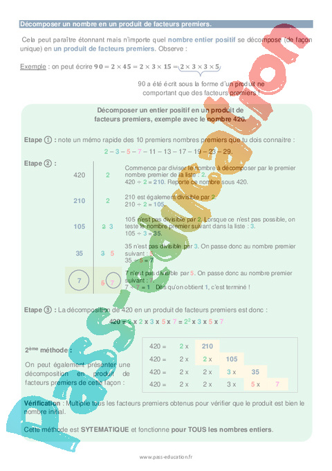 Décomposer un nombre en produit de facteurs premiers 3ème Brevet