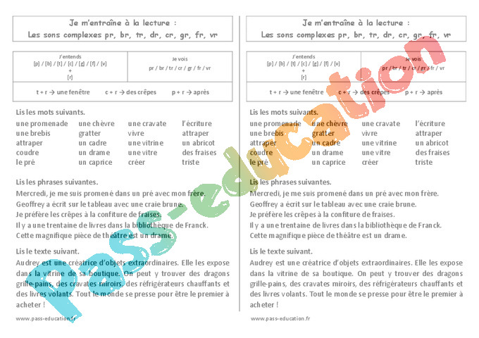 Leçon, Trace écrite [gr, Cr, Pr, Br....] - Son Complexe, Confusion ...