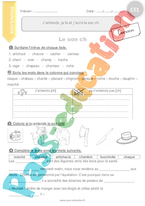 Exercice [ch] Ch Son Simple Ce1 Cycle 2 Pass Education