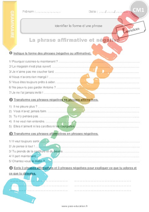Exercice Formes De Phrases Cm1 Cycle 3 Pass Education