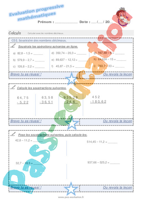 Soustraction De Nb D Cimaux Cycle Exercice Valuation R Vision