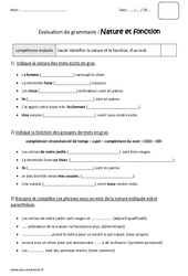 Nature Et Fonction Eme Primaire Exercice Valuation R Vision Le On