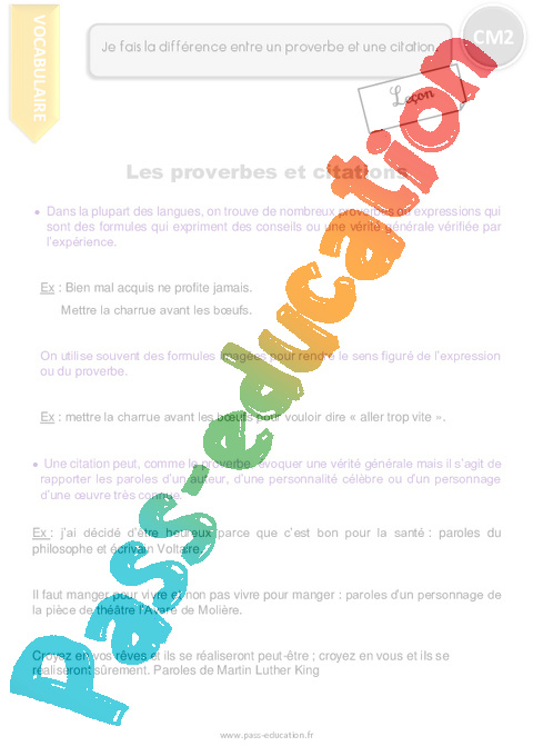 Proverbes Et Citations Cm2 Lecon Pass Education