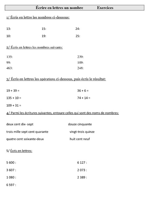 Écrire un nombre en lettres – Ce2 – Exercices - Pass Education