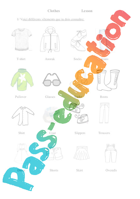 Anglais - Les vêtements - Clothes 