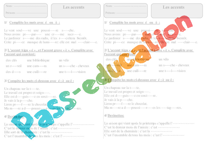 Accents Ce1 Exercices 2 Orthographe Cycle 2