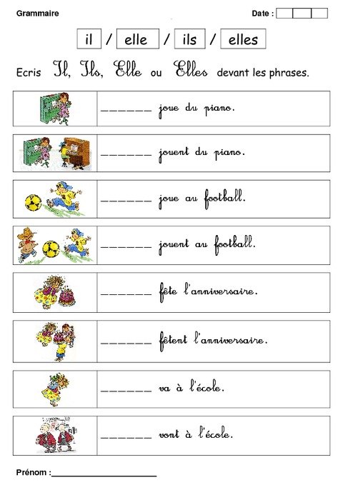 Il, elle - Ils ou elles – Cp – Exercices – Grammaire – Cycle 2 - Pass ...