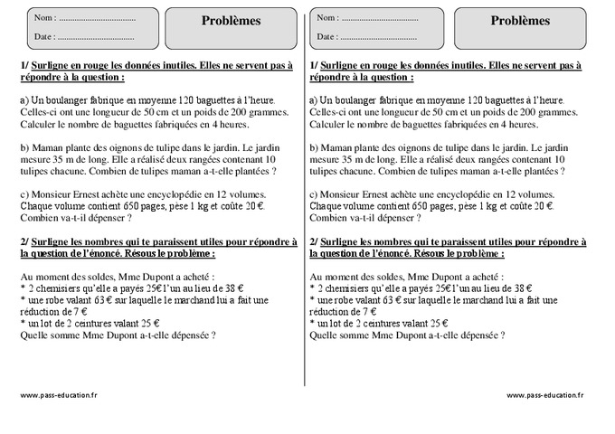 Problèmes - Calculs – Ce2 – Exercices corrigés – Mathématiques – Cycle ...
