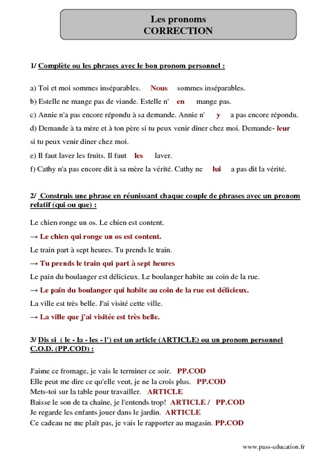Exercice Cm2 Sur Les Pronoms | Exercice Pronom Personnel Cm2 – EFQF