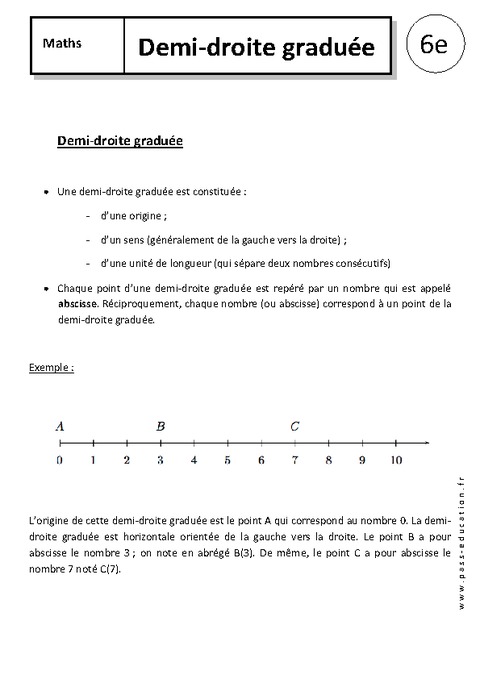 Demi-droite graduée - Cours - 6ème - Nombres entiers - Pass Education