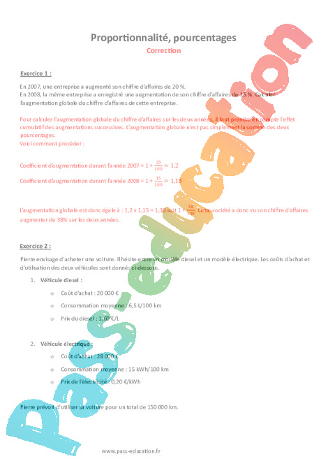 Proportionnalité 3eme Exercice Corrigé Pdf www.pass-education.fr