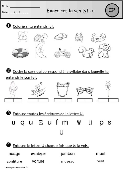 Exercices – Son y - u – û – eu – Cp – Etude des sons – Cycle 2 - Pass ...