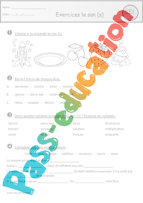 Exercices Son S S Ss C C T X Ce1 Etude Des Sons