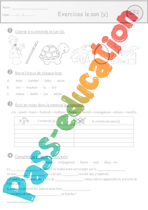 Exercices Son Y U U Eu Ce1 Cycle 2 Etude Des Sons