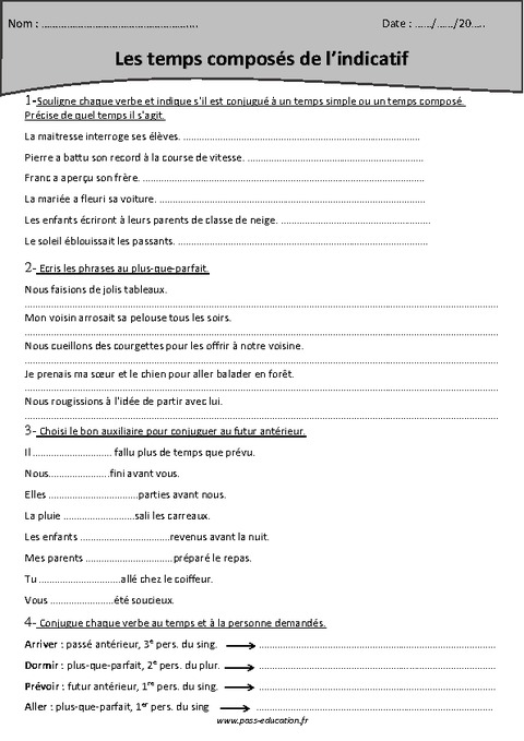 Temps Composes De Lindicatif Cm2 Exercices Conjugaison Cycle 3 Images