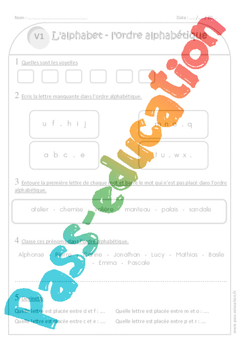 Ordre Alphab tique Alphabet Ce1 Exercices Avec Correction Cycle Ordre Alphab tique Alphabet Ce1 Exercices Avec Correction Cycle