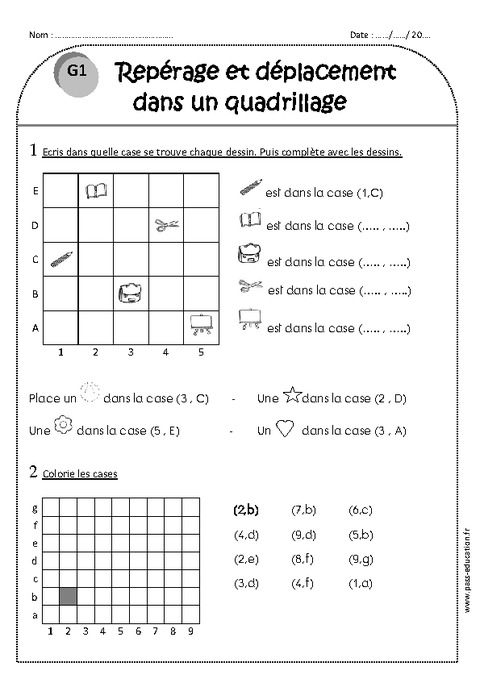 Repérage et déplacement dans un quadrillage - Ce1 - Exercices corrigés ...