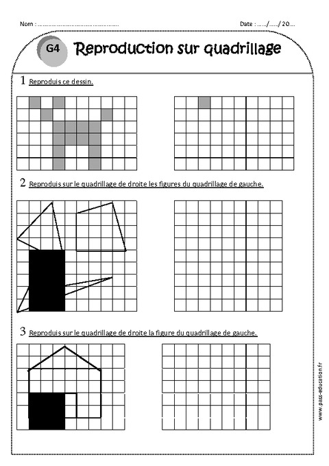 Reproduction sur quadrillage - Ce1 - Exercices à imprimer - Pass Education