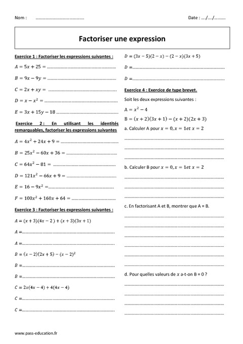 Exercice 2 Factoriser Et Calculer Les Expressions Sui - vrogue.co