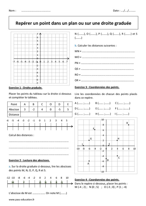 Repérer un point dans un plan ou sur une droite graduée - 5ème ...