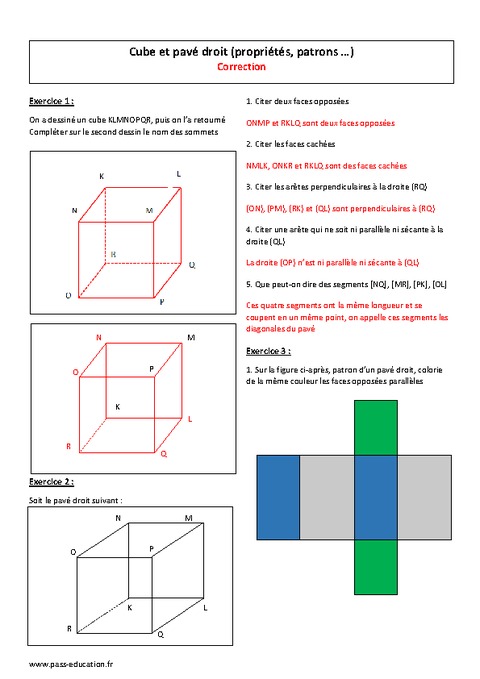 Cube et pavé droit - 6ème - Exercices - Patrons - Propriétés - Pass ...