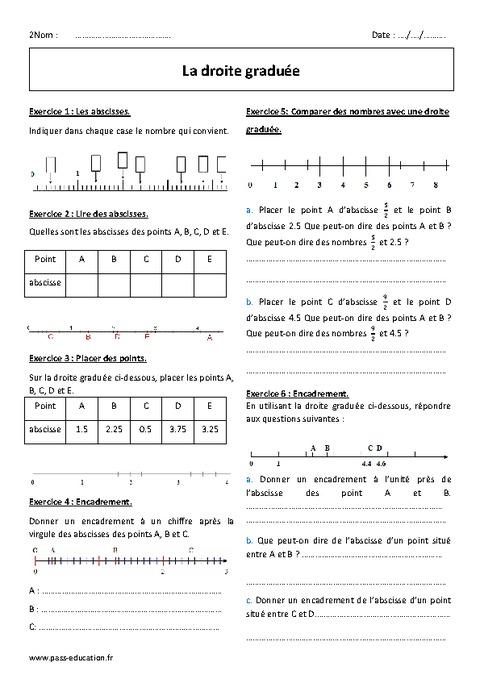 Droite graduée - 6ème - Exercices avec correction - Pass Education