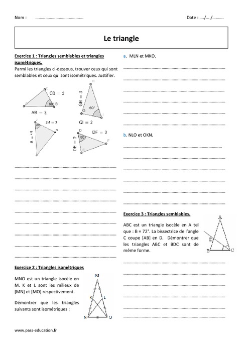 Ex Triangle Semblable Triangle Semblable Exercices Corrigés Pdf – NRTC