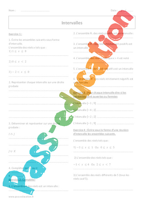 Intervalles 2nde Exercices Corrig s PDF Imprimer