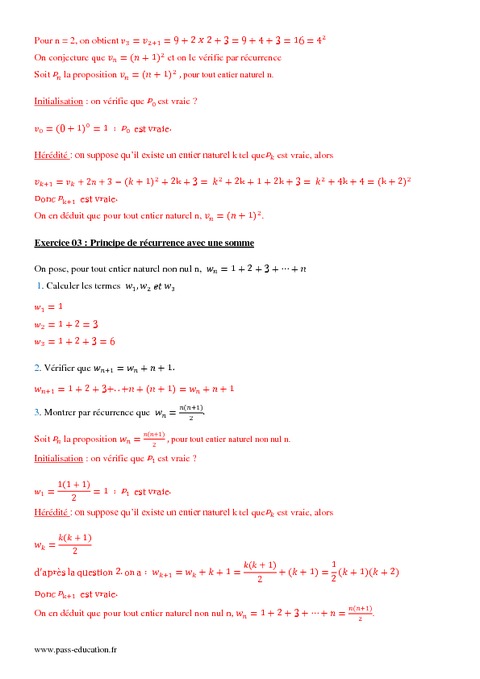 principe de récurrence exercices corrigés - exercice récurrence terminale