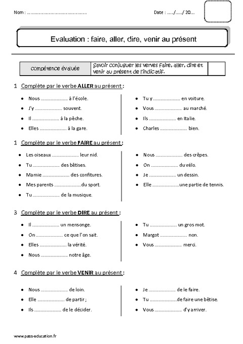 Exercices Revisions Sur Le Present Des Verbes Aller Venir Voir Dire Images