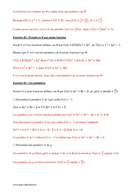 Primitive Tf Exercices Corrigés Primitives Terminale – VYRQY