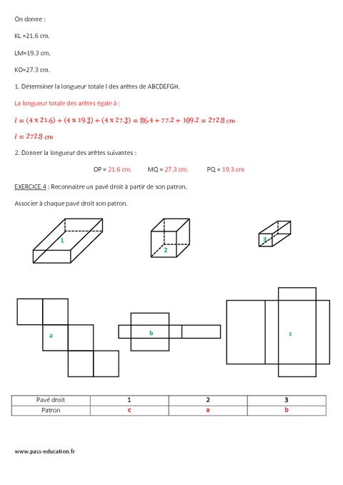 Pavé droit - Parallélépipède 6ème - Evaluation sur les solides et les ...