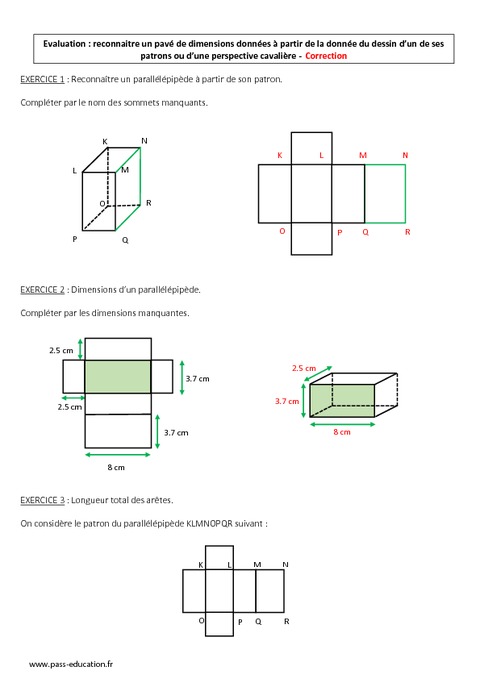 Pavé droit - Parallélépipède 6ème - Evaluation sur les solides et les ...
