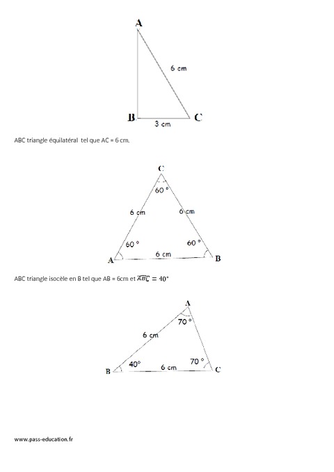 Triangles particuliers - 6ème - Contrôle - Reconnaitre et construire ...