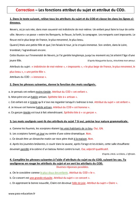 Français Facile Cod Coi Attribut Du Sujet – VHKTX