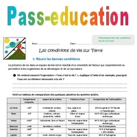 Conditions de vie sur Terre - 6ème - Exercices - Cycle 3 - PDF à imprimer