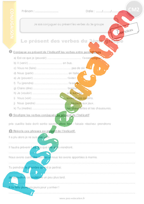 Comment Conjuguer Au Pr sent Les Verbes Du 3e Groupe CM2 Exercices Comment Conjuguer Au Pr sent Les Verbes Du 3e Groupe CM2 Exercices