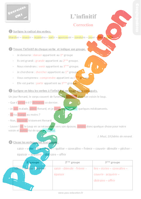 L infinitif Au Cm1 Exercices R visions Cycle 3 PDF Imprimer