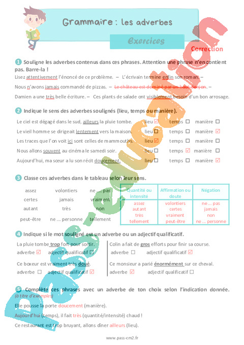 Les Adverbes Exercices De Grammaire Pour Le Cm2 Cycle 3 PDF 