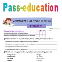 Les niveaux de langue - Évaluation de vocabulaire pour le cm2 - Cycle 3 ...